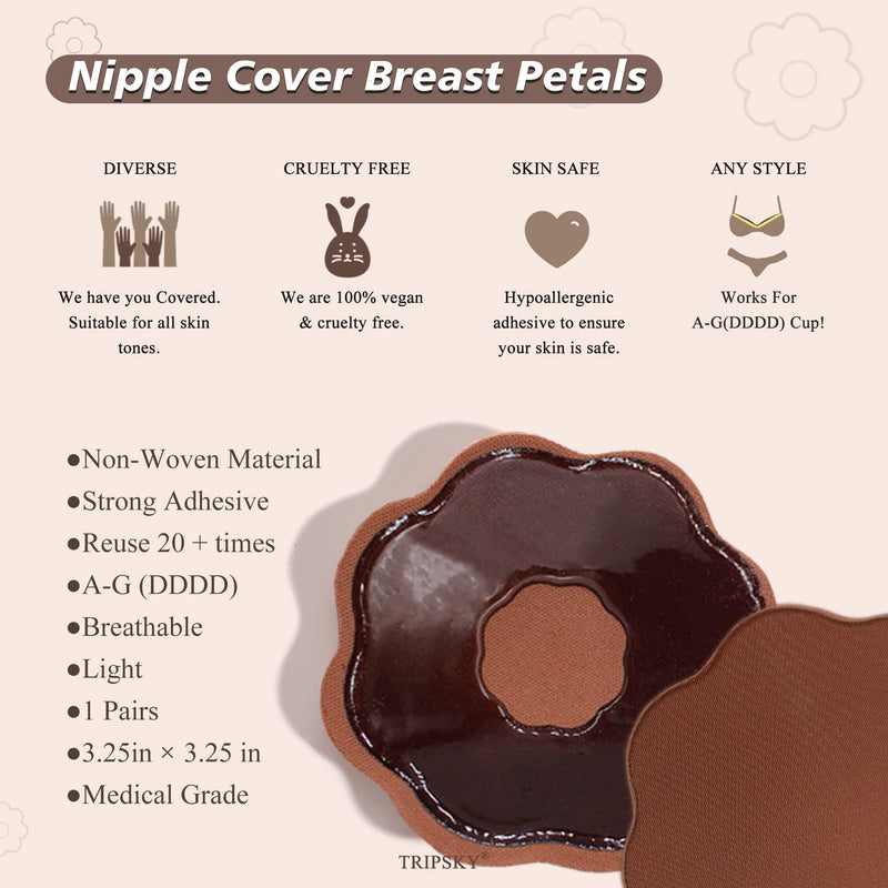 XL Breast Lift Tape, BoobTape for Large Breasts,Body Tape for Fashion,Athletic Tape, Boobytape &NippleCover for A-G(DD)Cup Brown - NewNest Australia