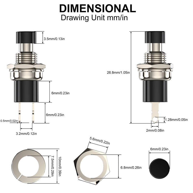 DIYhz Momentary Push Button Switch, 1A 250V AC SPST Mini Pushbutton Switches with Wire Normal Closed(NC) Black Cap - 10pcs NC - NewNest Australia