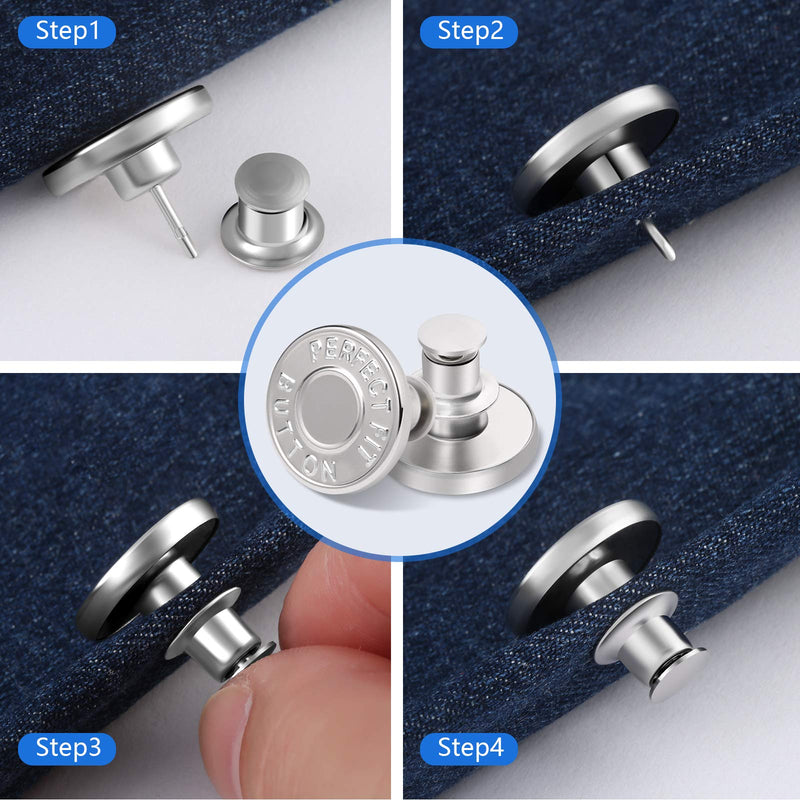 8 Sets Button Pins for Jeans, Jean Button Pins for Loose Jeans, No Sew and No Tools Instant Replacement Snap Tack Pant Button, Ceryvop Reusable and Adjustable Metal Pants Button Tightener 8Pcs Copper Silver - NewNest Australia