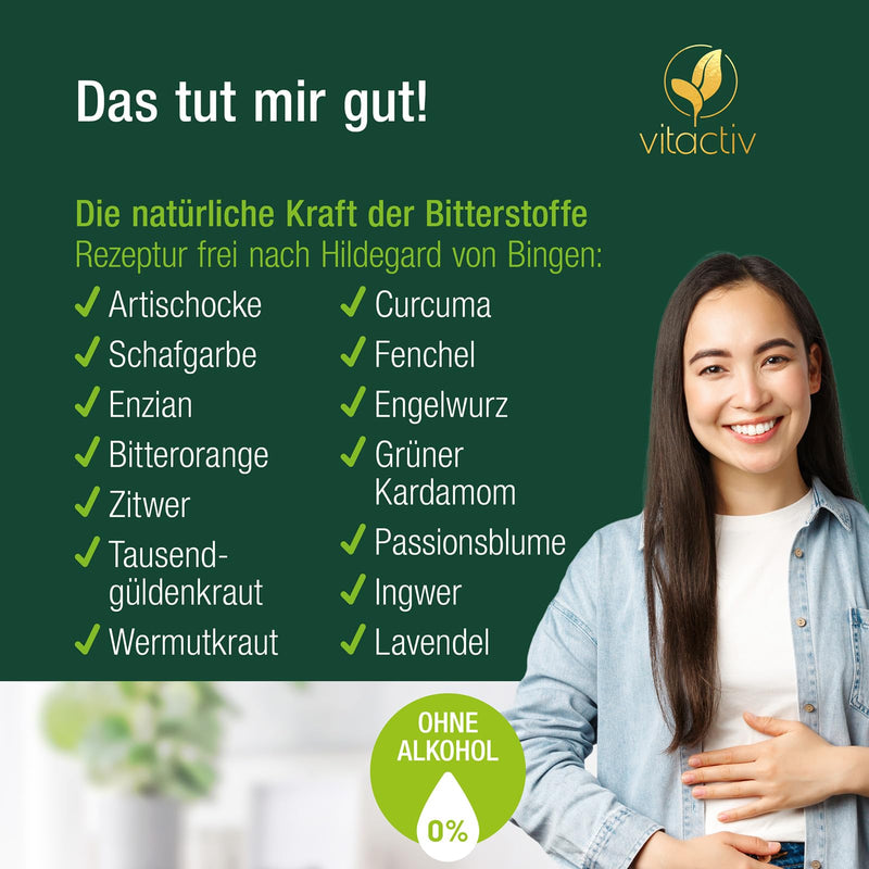 VITACTIV bitter herbs - bitter drops without alcohol - select herbs plus choline & zinc - bitter substances drops according to Hildegard von Bingen - without artificial additives, sugar-free, vegan - 50ml - NewNest Australia