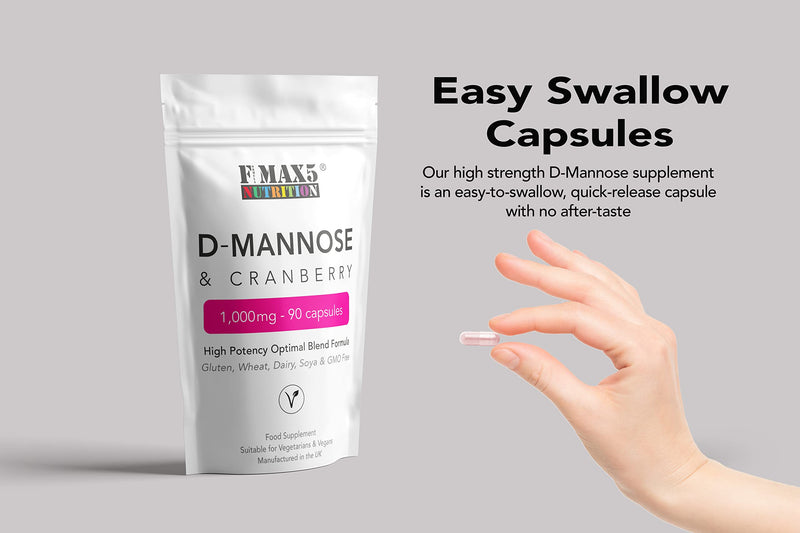 D-Mannose & Cranberry Capsules 1,000mg - 90 Capsules - Urinary Tract & Bladder Support - High Strength Blend - Allergen Free - Not Mannose Tablets or Powder - Made in the UK - NewNest Australia