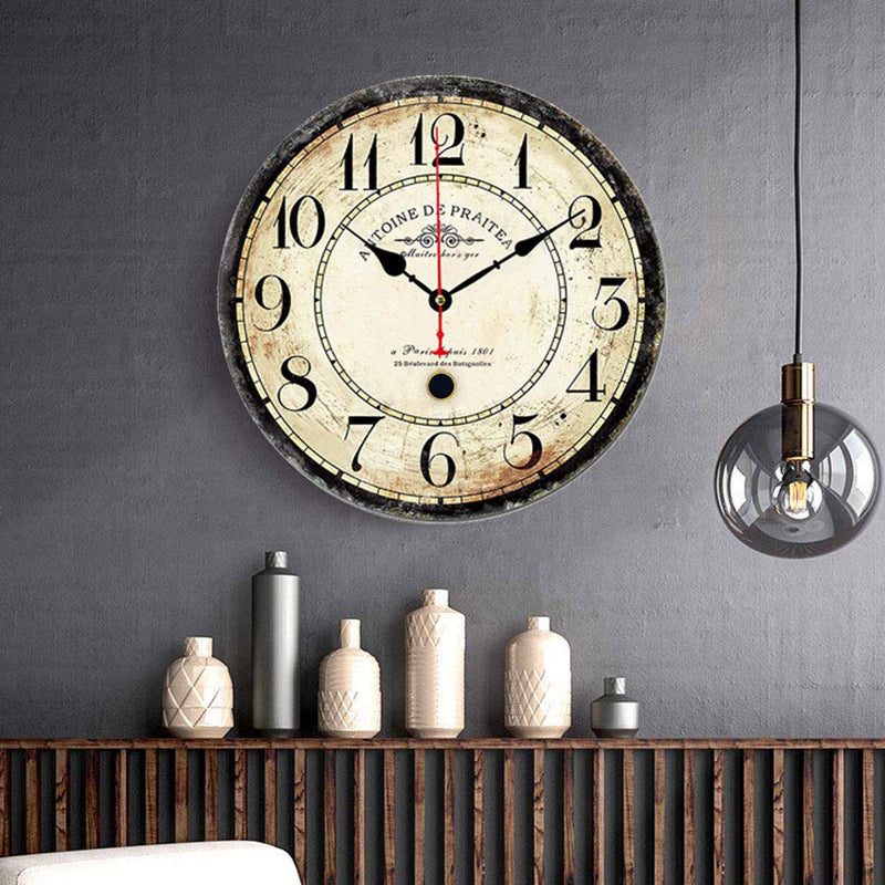 NewNest Australia - YHYS 12 inch Vintage Wall Clock, Living Room Kitchen Decor Clock, Silent Battery Operated Digital Round Wall Clock 