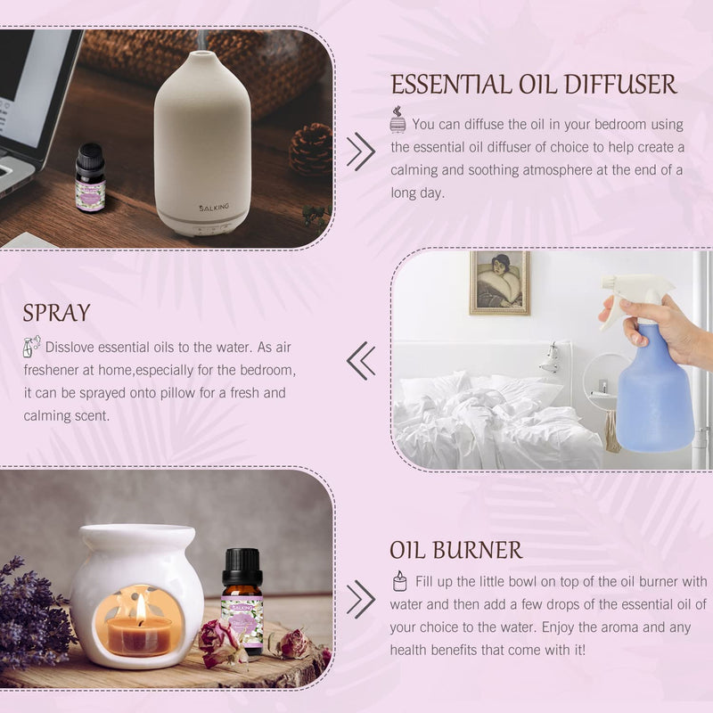 Salking Essential Oils Set, Aromatherapy Fragrance Oil Gift Set, 100% Pure Fragrance Oils For Diffusers, Humidifier, Massage, 6 X 10 Ml (Lavender, Rose, Cherry Blossom, Jasmine, Gardenia, Chamomile) - NewNest Australia