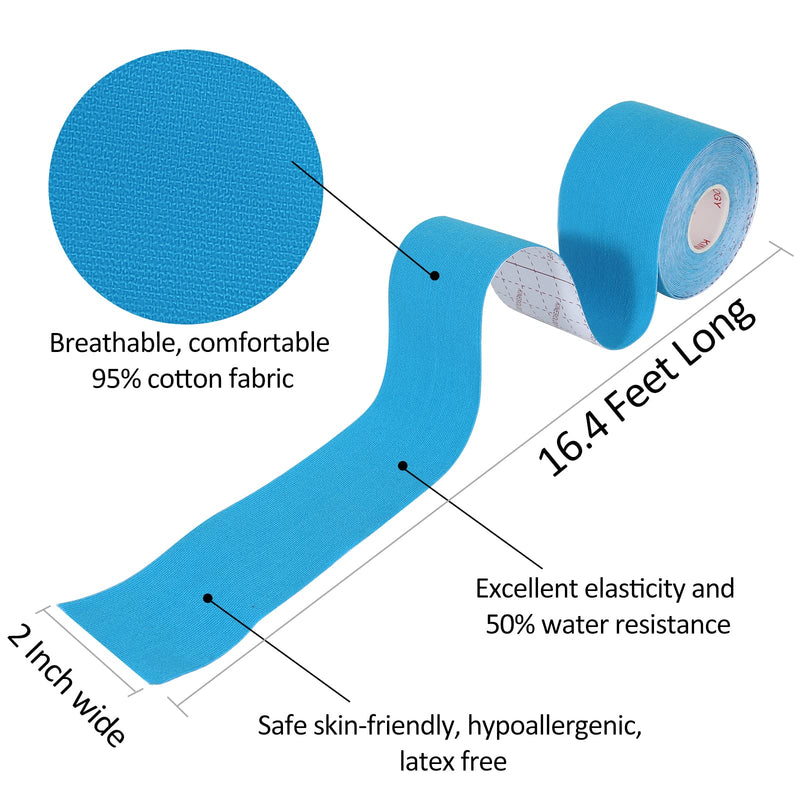 Gotaqery Kinesiology Tape (4 Rolls Pack), Waterproof Elastic Muscle Support Tape for Exercise, Sports & Injury Recovery, Breathable & Latex Free, 5cm x 5m Per Roll 4 Rolls：black+blue+pink+beige - NewNest Australia