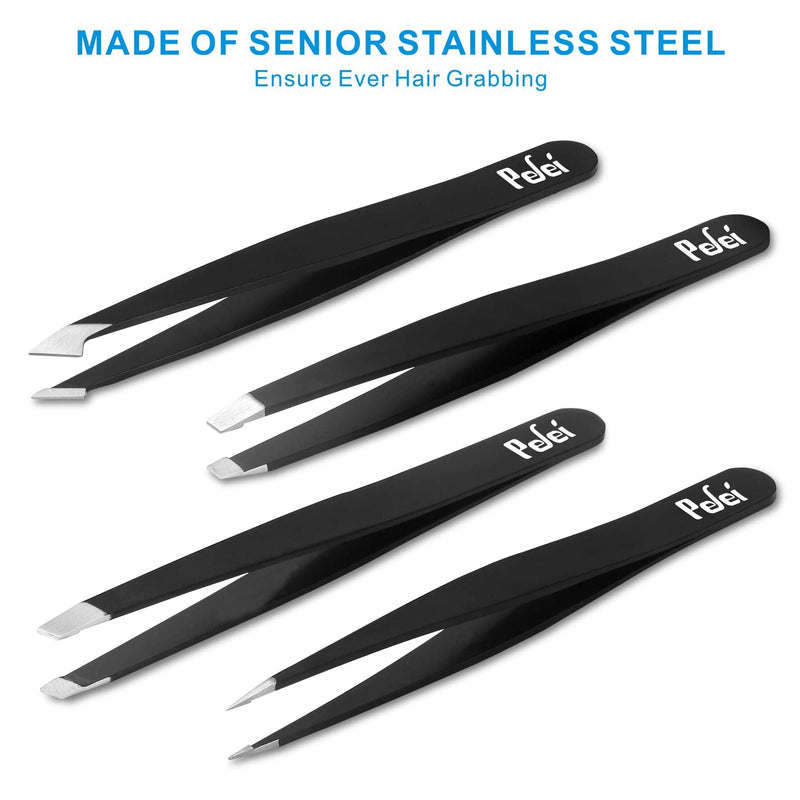 Pefei Tweezers Set - Professional Stainless Steel Tweezers for Eyebrows - Great Precision for Facial Hair, Splinter and Ingrown Hair Removal (Black) - NewNest Australia