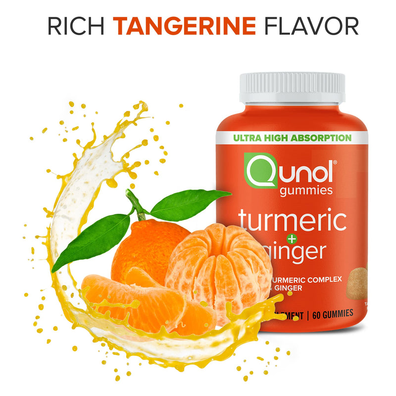 Turmeric and Ginger Gummies, Qunol Gummy with 500mg Turmeric + 50mg Ginger, Joint Support Supplement, Vegan, Gluten Free, Ultra High Absorption (60 Count, Pack of 1), Packaging May Vary 60 Count - NewNest Australia