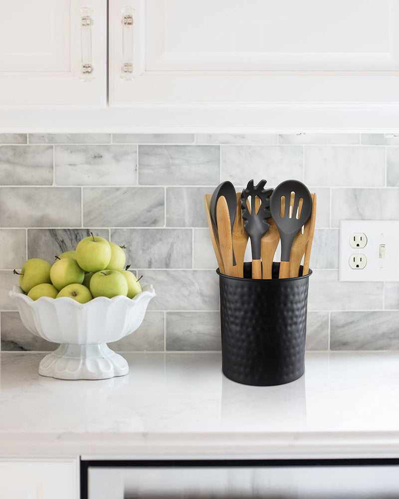 Monarch Abode Matte Black Hand Hammered Kitchen Utensil Holder Crock, Large, 19177 - NewNest Australia