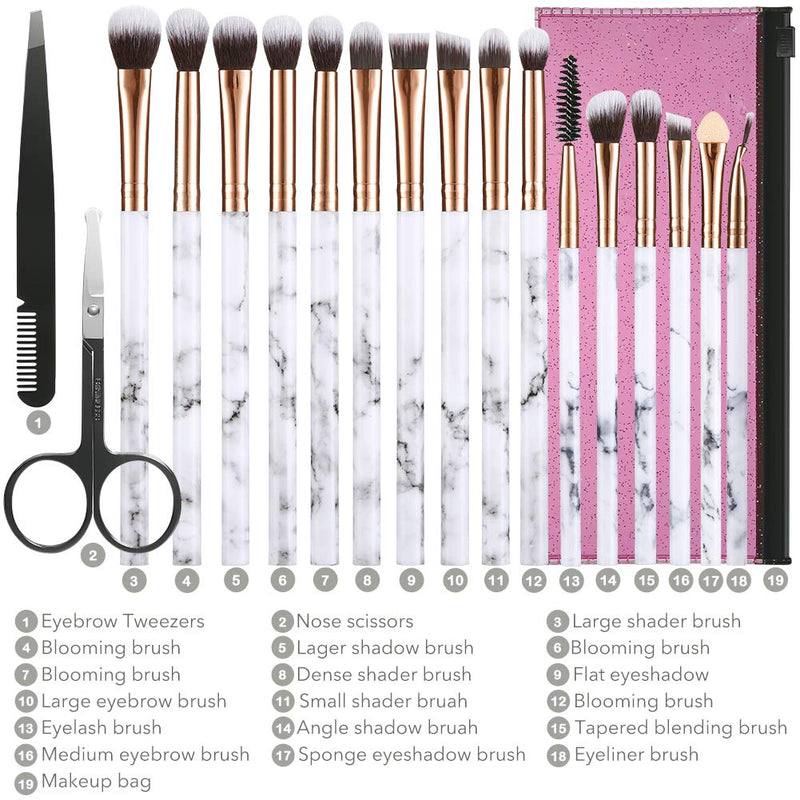 Eye Makeup Brushes Set DUAIU 16Pcs Eyeshadow brushes Premium Synthetic Makeup Brushes Eyebrow Eyeliner Blending Marble Handle Brushes Sets with Pink Cosmetic Bag Eyebrow Tweezers Nose Scissors - NewNest Australia