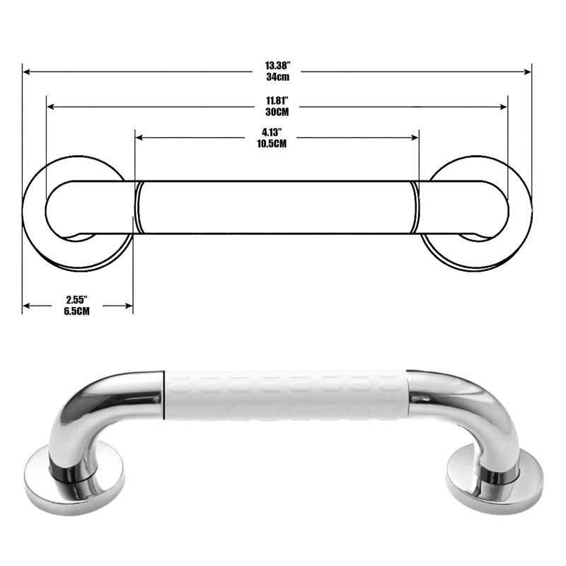 Bath Safety Grab Rail White, 12 Inch Stainless Steel, Anti-Slip Shower Handles for Elderly, Grab Bar with Ridges, for Towel Rail, Disabled, Injured, or Post-Op, Bathroom Safety Aid - NewNest Australia