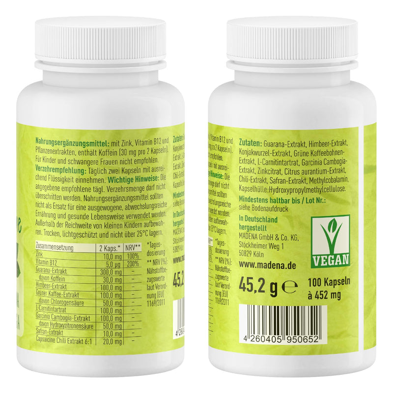 MADENA Green Flame | high dosage in pharmacy quality | Green coffee extract Guarana Konjac root Garcinia Cambogia + Chili extract L-Carnitine 100 caps. - NewNest Australia