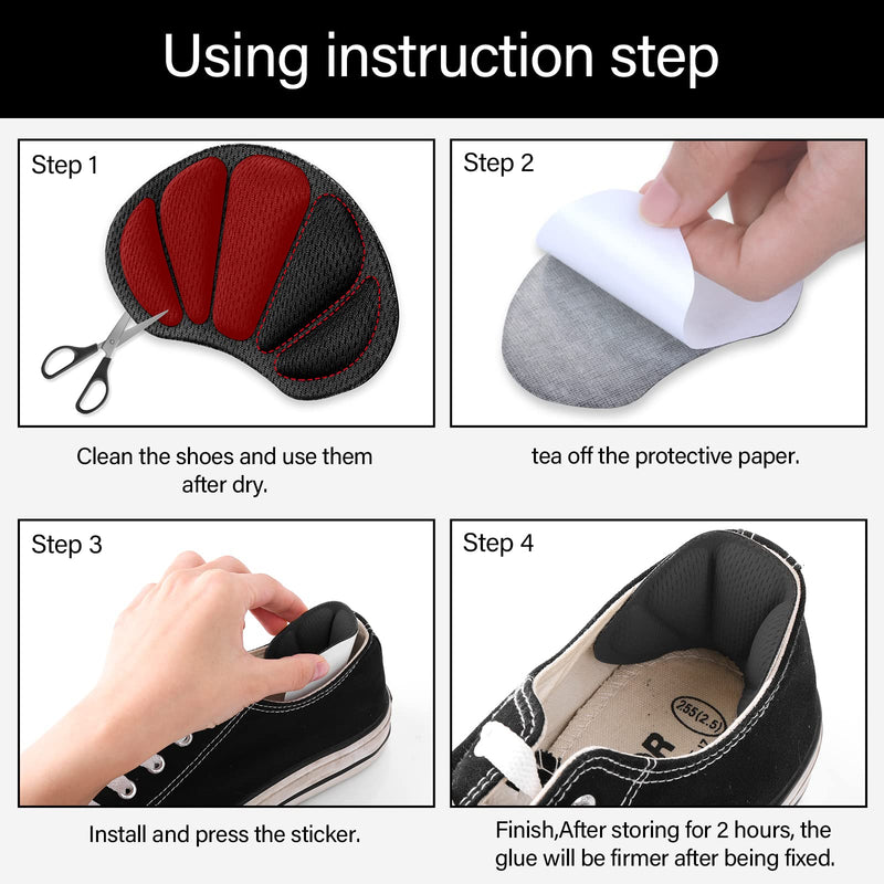 Sibba 4 Pairs Shoe Fillers for Big Shoes Includes 2 Pairs Adjustable Toe Filler Inserts and 2 Pairs Heel Grips Liner Insert Preventing Too Big Shoe Relieve Pain Foot Care Protector 4 Pairs Black - NewNest Australia
