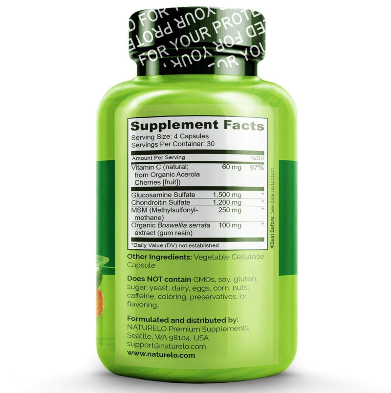NATURELO Glucosamine Chondroitin MSM with Boswellia and Vitamin C - Supplement for Joint Comfort, Mobility, and Strength - 120 Capsules - NewNest Australia