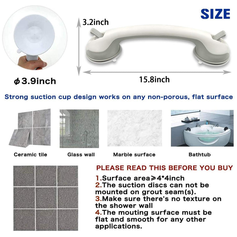 Newthinking Suction Grab Bar Rail -15.8 Inch Bathroom Support Handle - Safety Hand Rail Support with Suction Cup Fitting for Tub, Handicap, Elderly, Injury, Kid White - NewNest Australia