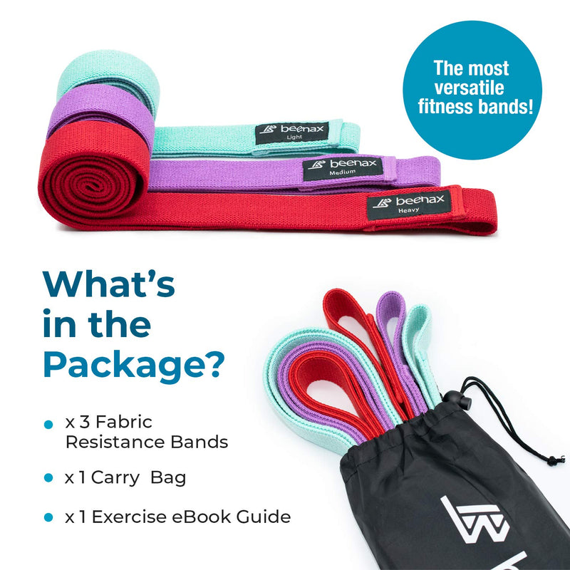 Beenax Long Resistance Bands (Set of 3), Fabric Exercise Bands for Women, Cloth Loop Bands with 3 Resistance Levels for Full Body Workout, Stretching, Fitness, Assisted Pull Up and Strength Training - NewNest Australia
