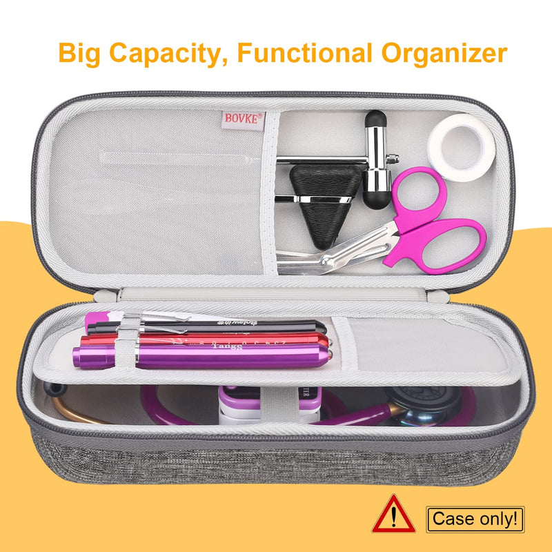 BOVKE Travel Case for 3M Littmann Classic III, Lightweight II S.E, Cardiology IV Diagnostic, MDF Acoustica Lightweight Stethoscope - Extra Room for Taylor Reflex Hammer and Penlight, Volcanic Grey - NewNest Australia