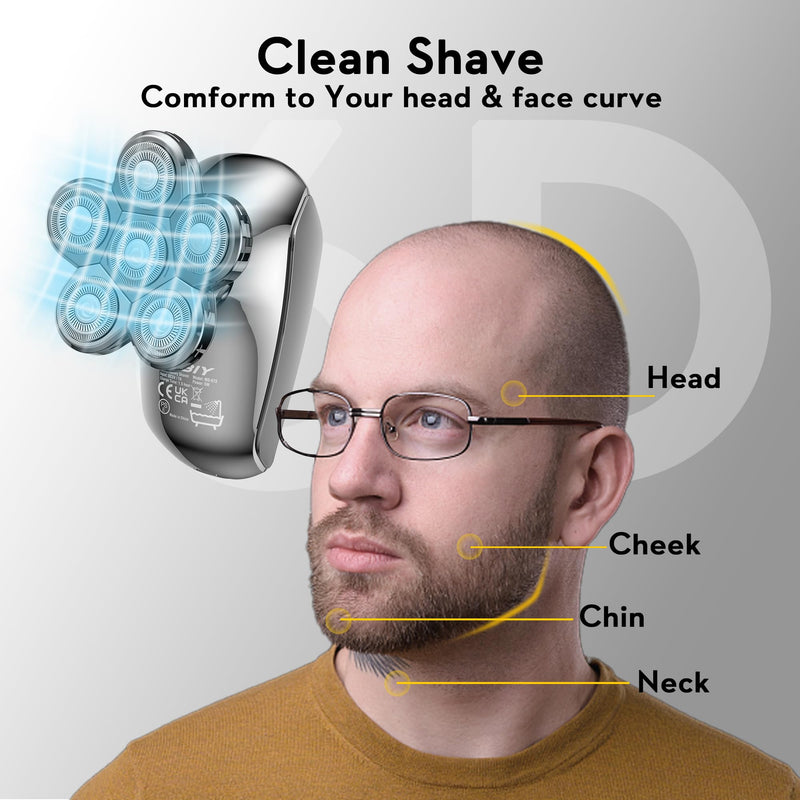 Kibiy replacement blade head for men's electric bald razors, wet and dry shaving heads for head razors, with 6 double rings & self-sharpening, silver... silver, replacement head only - NewNest Australia