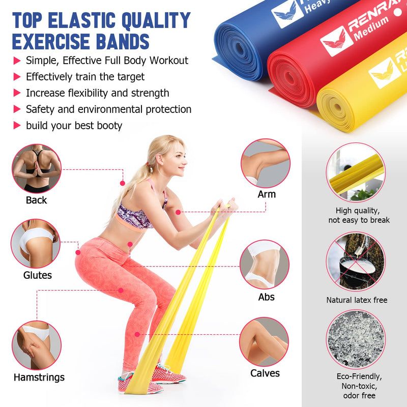 RENRANRING Resistance Bands Set - Exercise Bands for Physical Therapy, Yoga, Pilates, Rehab and Home Workout, Non-Latex Elastic Bands (Set 3) (Yellow,Red,Blue, 4.9FT) - NewNest Australia