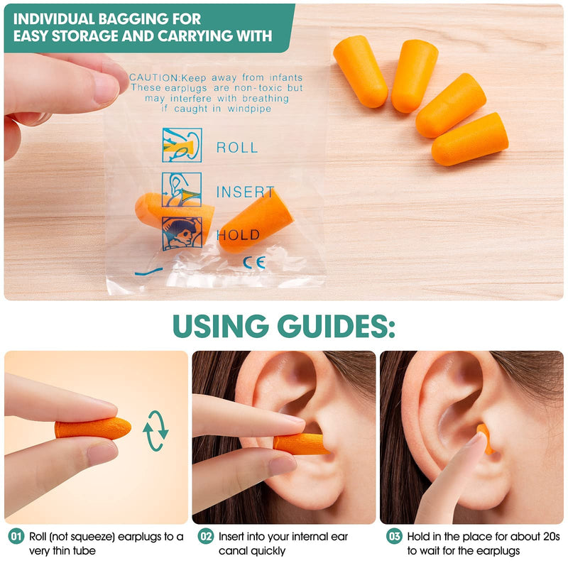 Ear Plug -100 Pairs- Orange Soft Foam Ear Plug 38dB SNR Adult Kids Noise Cancelling and for Sleeping, Snoring, Work, Studying, Loud Noise Sound Blocking Reduction Earplugs Poly Bags - NewNest Australia