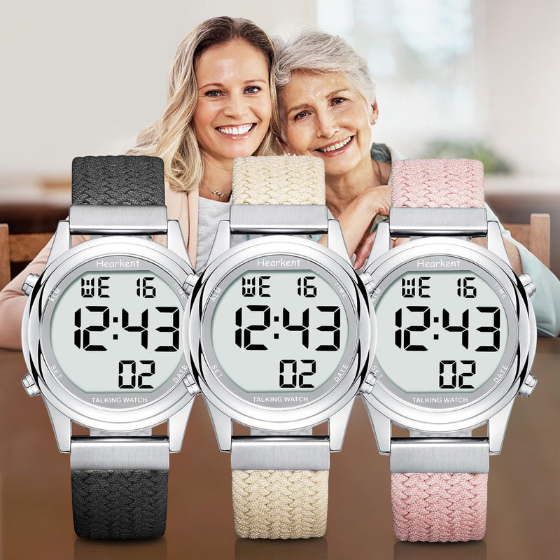 Hearkent Digital Talking Watch for Women with German Pleasant Voice LCD Large Numbers Watch for Visually Impaired, Elderly or Blind People Black - NewNest Australia