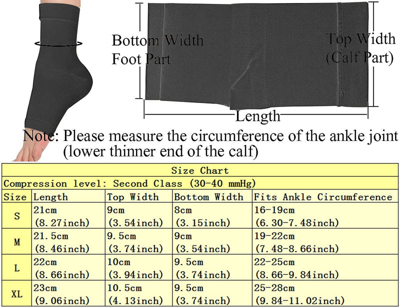 Eyotto 1 Pair Compression Ankle Brace Medical Breathable Ankle Support Elastic Thin Foot Care Sleeve Socks For Pain Relief, Plantar Fasciitis, Arthritis, Black, L - NewNest Australia