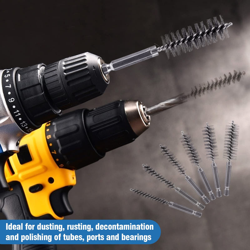 18-Piece Bore Brush Set- Stainless Steel Bore Brushes with 1/4" Hex Shank Twisted Wire Bore Brushes with Different Bristle Lengths for Tubes Ports Bearings Cleaning (8mm, 10mm, 12mm, 15mm, 17mm, 19mm) - NewNest Australia