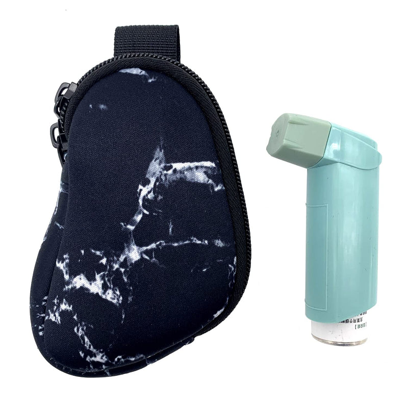 Spacmirrors Asthma Inhaler Holder Neoprene Protective Portable Carrying Bag Travel Inhaler Mini Case Sleeve for L-Shaped Inhaler, Inhaler Not Included (Marble Black) Marble Black - NewNest Australia