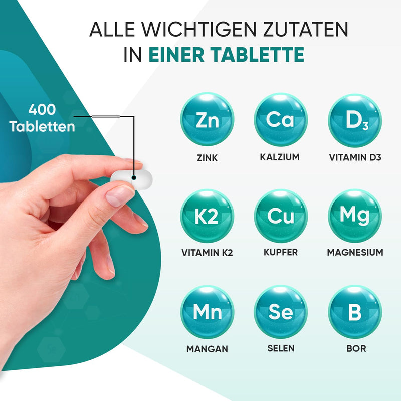 Calcium, Magnesium & Zinc - 400 Tablets With Vitamin D3, K2, Selenium, Manganese, Boron - Tested & Natural Ingredients - Vitamins & Minerals - 500Mg Calcium - Electrolyte Balance - Weightworld - NewNest Australia