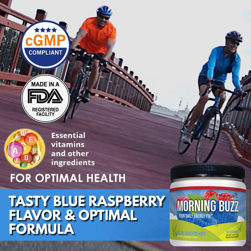Morning Buzz Sports Energy Drink Mix by New Health, Pre Workout, Sports Nutrition Drink, Supports Lasting Energy, Endurance, Mental Clarity, and Metabolism, 8 Ounce Powder, 30 Servings(Blue Raspberry) Blue Raspberry - NewNest Australia