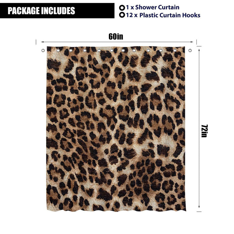 LIGHTINHOME Leopard Print Shower Curtain 60Wx72H Inch Wild Safari Animal Brown Panthera Leopard Skin Pattern Fabric Waterproof Bathroom Home Decor 12 Plastic Hooks - NewNest Australia