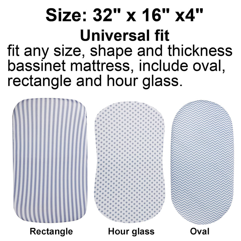 Bassinet Sheets 4 Pack for Baby Unisex, Stretchy Jersey Knitted Fitted Sheet Universal for Oval Rectangle and Hourglass Bassinet Mattress, White and Grey, Neutral for Baby Boy and Girl - NewNest Australia