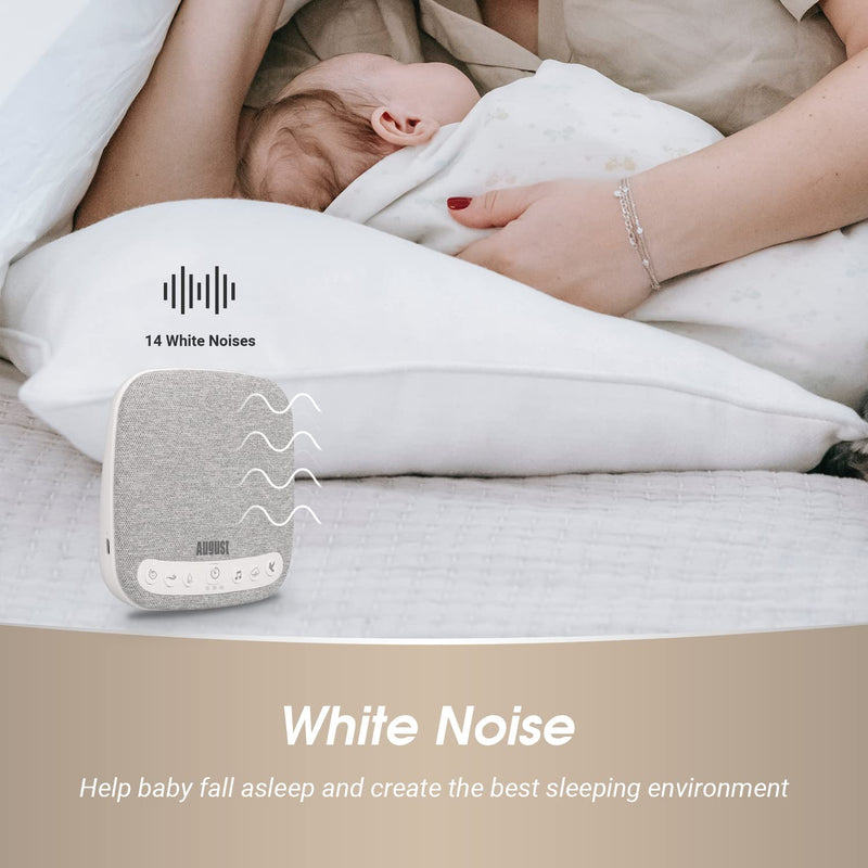 White Noise Sound Machine - August SE160-14 Natural Sounds Relaxing, Soothing, Rain, Bird, Fan, Sleep Aid for Adults - Volume, Timer, Portable 60 Hour Battery USB C - White - NewNest Australia