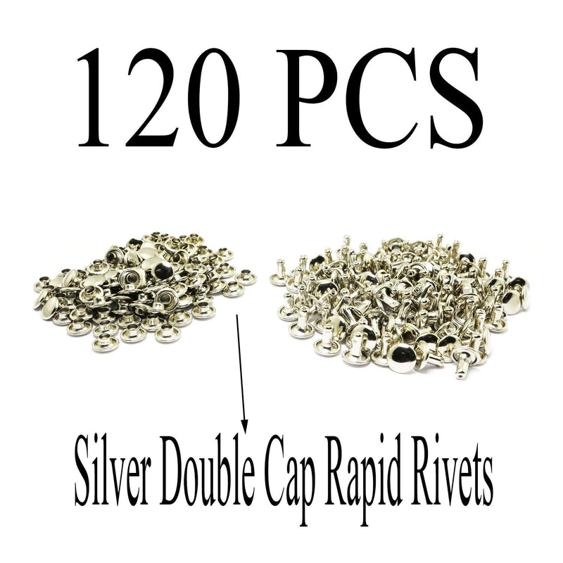 120pcs 8x8mm Silver Double Cap Rapid Rivets Round Head Decorative Rivets DIY Leather Craft Studs 5/16 inch - NewNest Australia