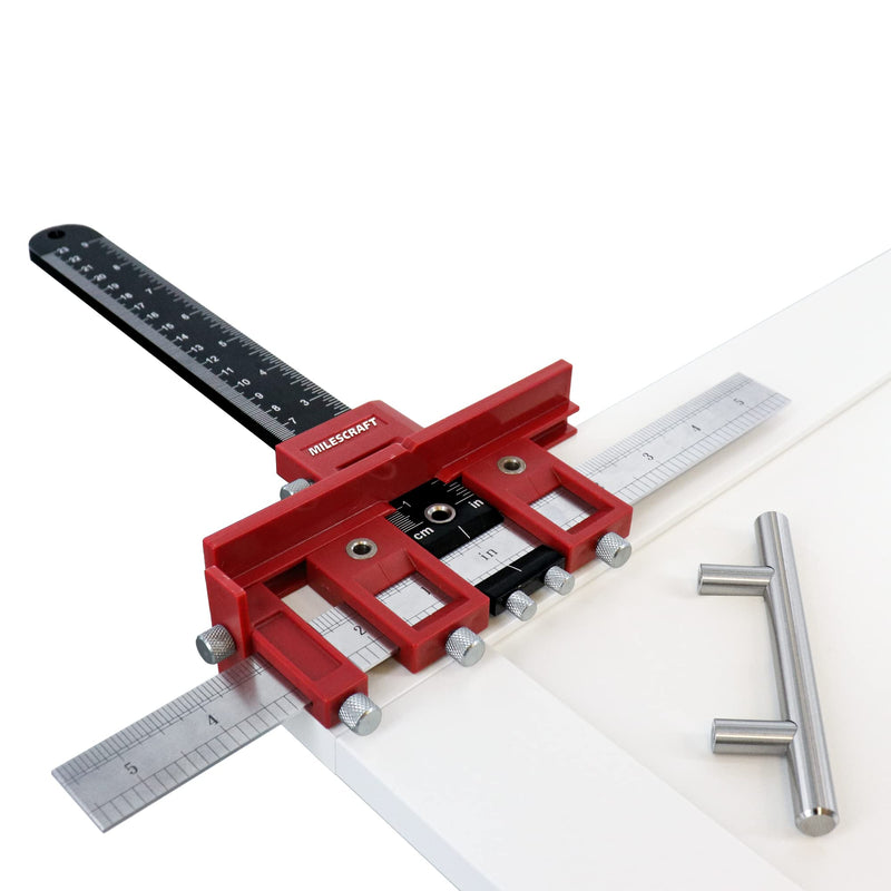 Milescraft 1340 Hardware Jig – Quickly & Accurately Install Cabinet/Drawer Handles, Knobs & Pulls – Easy, Repeatable Drilling – Metal Rulers (English/Metric) & Drill Guides, Includes 5mm Drill Bit - NewNest Australia