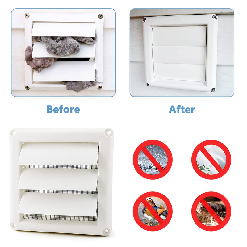 Cenipar Louvered Vent Cover(4 inch) for External Wall Vent Hood Air Outlet with 4 Screws for Easy Installation(Plastic,White) 4inch - NewNest Australia