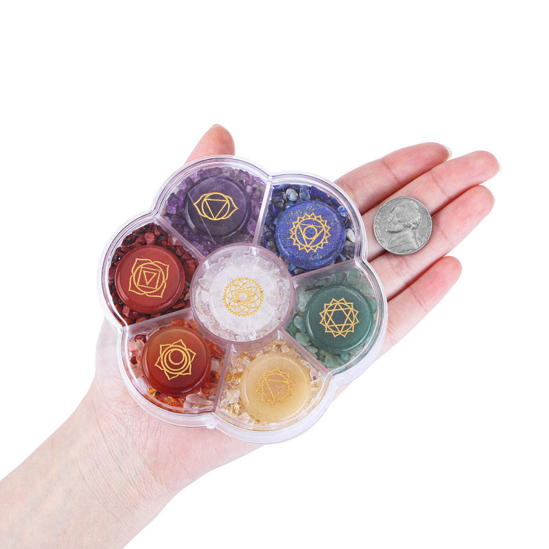 JOVIVI Chakra Crystals and Gemstones Healing Reiki Tumbled Chip Stones Set for Meditation,Yoga,Worry Stones,Relaxation,Decor (7pcs Engraved Chakra Stones + Natural Tumblestones) - NewNest Australia