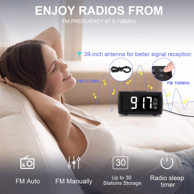 NewNest Australia - AZUTTA Digital Alarm Clock Radio with 7-Color Digit Display and Dimmer for Bedroom Travel Dorm Desk, Volume Adjustable, Snooze, Weekend, Calendar, DST, FM Sleep Timer, Nap Countdown, USB Phone Charger 