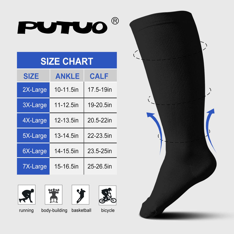 PUTUO Plus Size Compression Sock For Men and Women: Graduated Compression Stockings for Support Flight Travel Running Pregnancy Sports Edema Nurses Athletic 20-30 mmHg 1Pairs Black 3XL - NewNest Australia