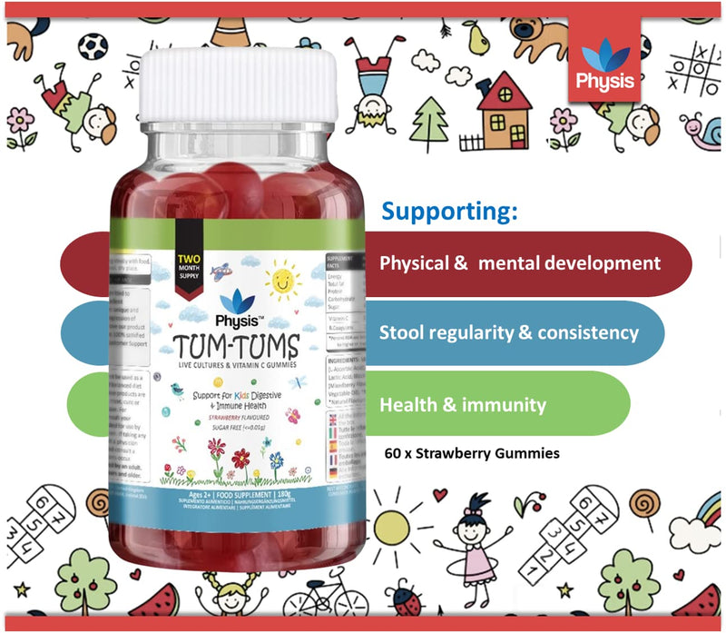 Physis Kids Multi-Biotic Gummies | 60 Gummies | Probiotics for Children | Boosted with Vitamin C | Ages 2+ | Support Digestive, Gut & Bowel Health | Constipation Relief & Stool Softener - NewNest Australia