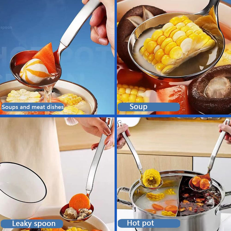 Collfa Soup Ladle Metal SUS304 Stainless Steel Ladles Spoon And Slotted Colander Spoon Set Small Soup Ladle With Holes Strainer Scoop Ladles For Serving Gravy Hot Pot Or Restaurant,2 Piece Set - NewNest Australia