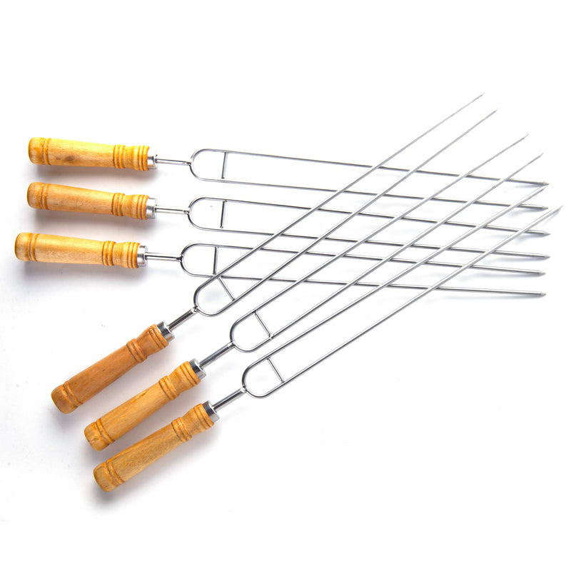 NewNest Australia - IMEEA Double Prong BBQ Skewers Stainless Steel Shish Kabob Barbecue Skewers for Grilling with Wood Handle, 16.5-Inch 