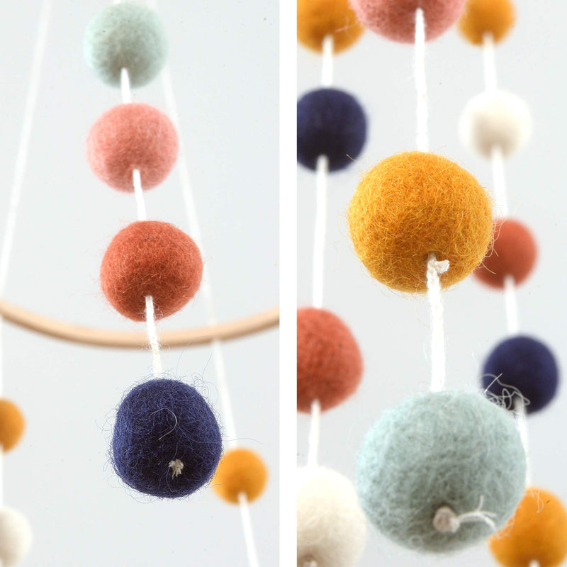 NewNest Australia - Glaciart One Felt Balls Baby Mobile - Colored Felt Hanging Decor & Toy Soother for Nursery, Crib, Bedroom - 100% Natural New Zealand Wool, Cotton Strings, Handmade in Nepal - Shower Gifts for Infants 