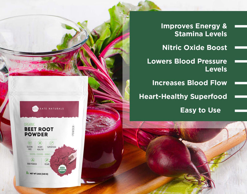 Beet Root Powder for Baking & Blood Pressure - Kate Naturals. USDA Organic Beetroot Powder & Nitric Oxide Supplement for Increase Energy & Stamina Pre Workout. Gluten Free Organic Beet Powder - NewNest Australia