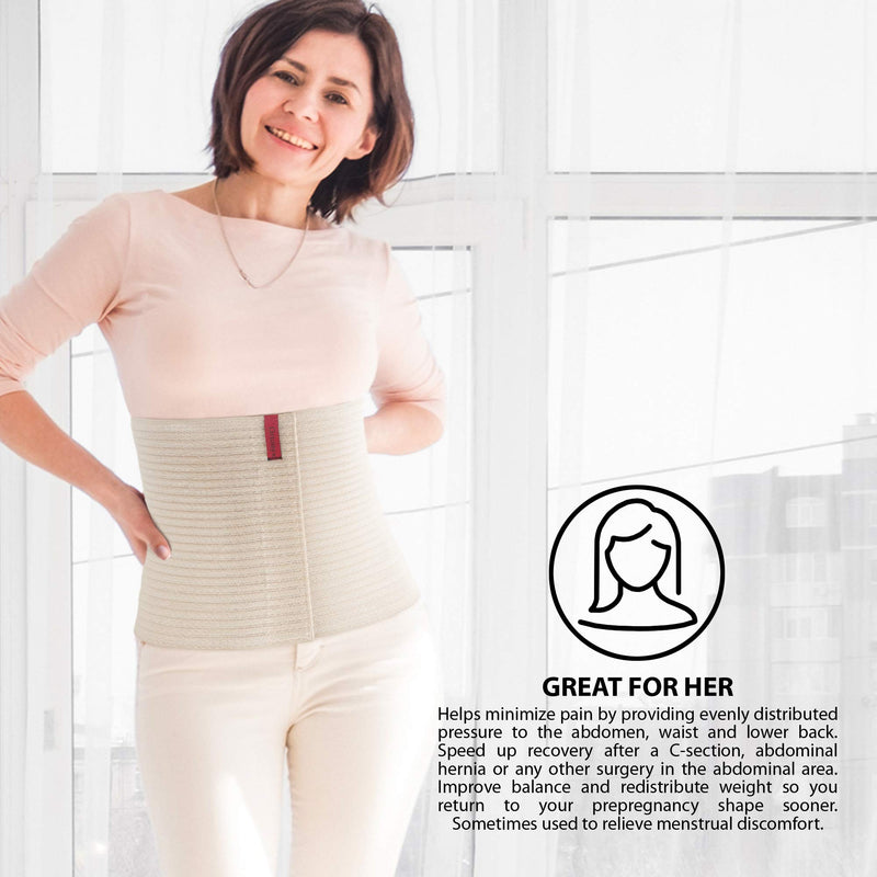 ORTONYX 10.25" Abdominal Binder for Men and Women/Postpartum Post-Operative Post-Surgery Wrap/Abdomen Navel Umbilical Hernia Support Belt / 524010 Beige S/M S/M (22"-35") - NewNest Australia