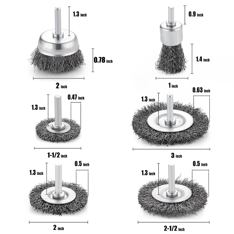 TILAX Drill Wire Brush End Brush Set 6 Piece, Wire Brushes for Cleaning 1/4 Inch Arbor 0.012 inch Coarse Carbon Steel Crimping Wire Wheel, Paint-Surface and Small Spaces Can be Treated. - NewNest Australia