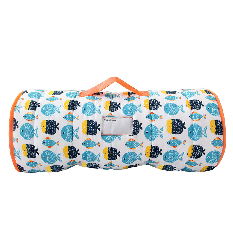 NewNest Australia - Biloban Toddler Nap Mat with Pillow and Blanket,50 x 21 x 1.5 Super Soft and Cozy, The Great Kids Nap Mat for Preschool, Roll up Bed for Boys and Girls. Pineapple Fish 