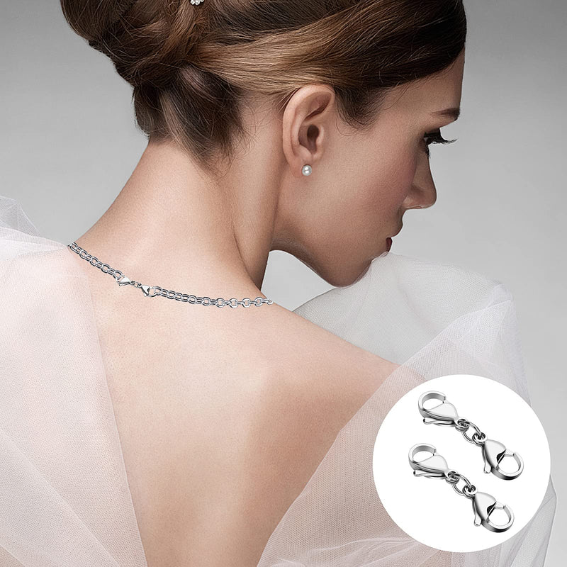 Grevosea 4 Pieces Double Lobster Clasp Extender, Stainless Steel Lobster Claw Clasps Double Claw Connector Bracelet Necklace Extender for DIY Jewelry Making Women and Girls Gifts(Silver) - NewNest Australia