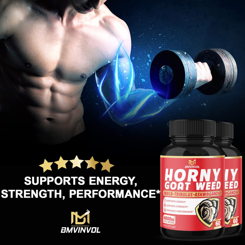 (2 Packs) Horny Goat Weed Capsules, 14000mg Herbal Equivalent with Maca, Tribulus, Ginseng - Performance and Energy Support - 120 Capsules - NewNest Australia