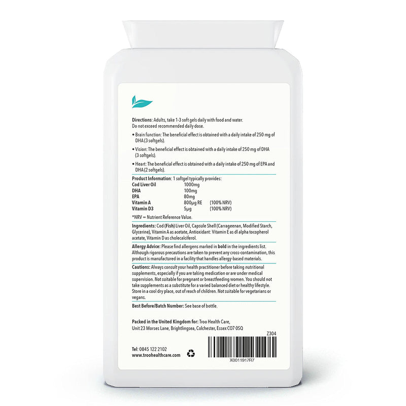 Cod Liver Oil Supplement 1000mg - 90 Soft Gel Capsules - Daily Omega 3 Supplement with DHA and EPA Essential Fatty Acids to Support Normal Function of The Heart, Brain and Eyes - NewNest Australia