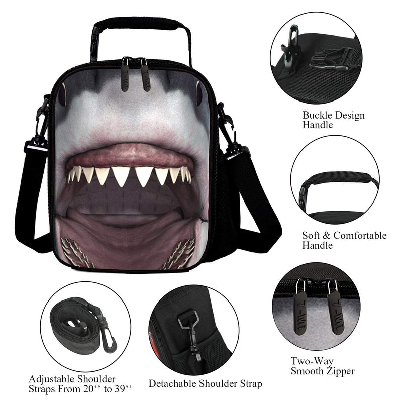 NewNest Australia - KIds Insulated Lunch Bags For Food Children 3D Shark Lunch Tote Box Meals With Shoulder Adjustable Strap And Water Bottle Holder 