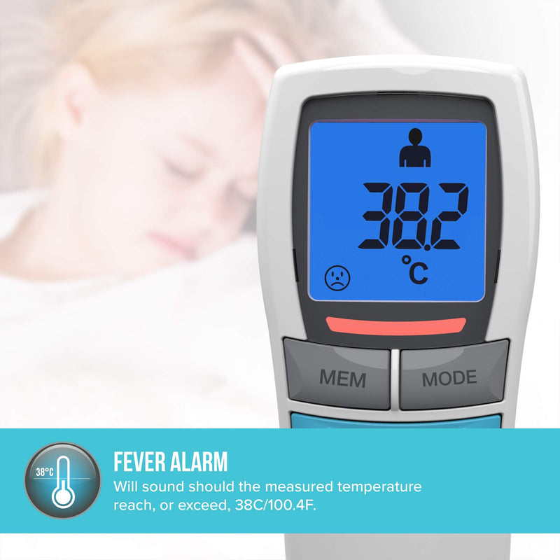 HoMedics No Touch Infrared Thermometer - Non-Contact, Portable, Forehead Temperature Reader, 1-Second Instant Measurement, Easy to Read LCD Display, Fever Alarm, Night Mode, Auto-Off - 2yr Guarantee TE-200 Single - NewNest Australia